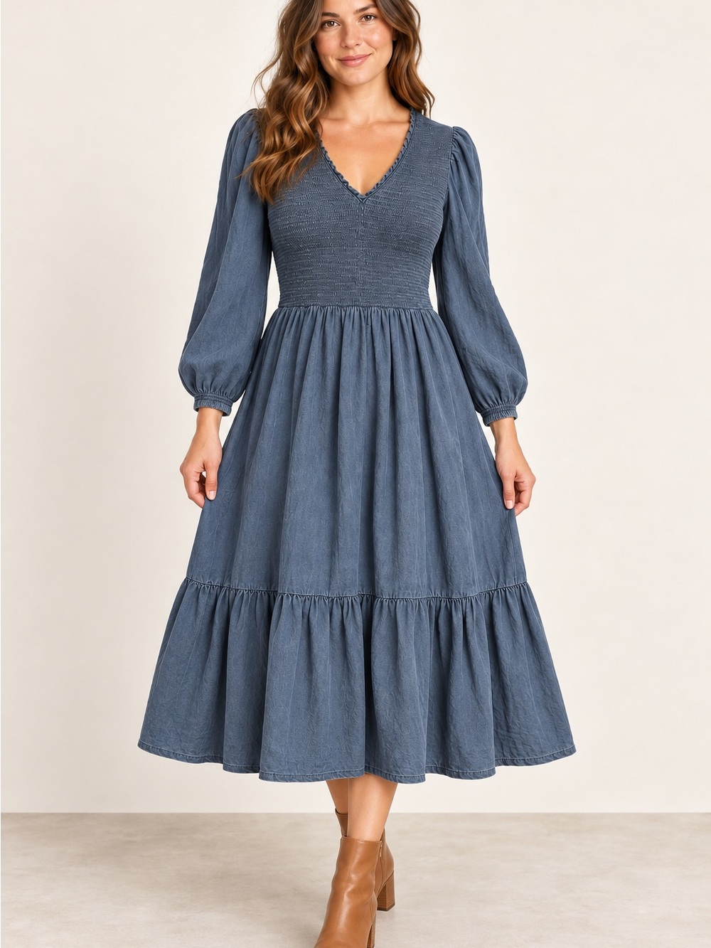 Old Navy Slate Blue Smocked Midi Dress – Large – New With Tag